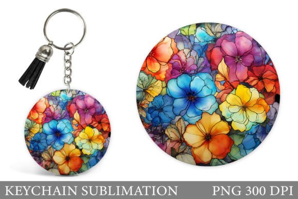 Download Colorful Flowers Keychain Sublimation - Colorful flowers Collection